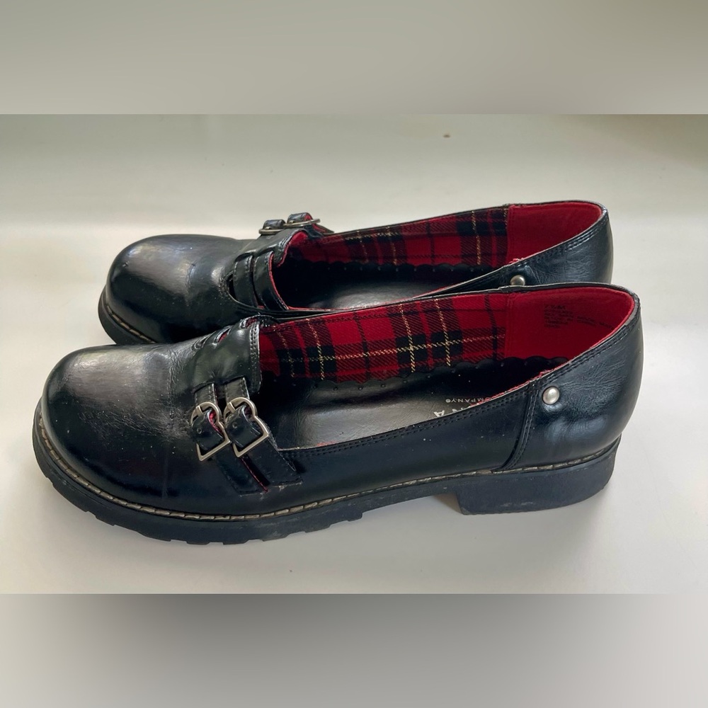 90s Arizona Jean Co Double Buckle Mary Jane Loafers Plaid Interior Vintage Sz. 8